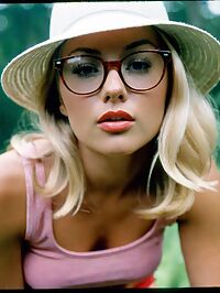 A seductive woman in 1960s attire lounges by misty dawn in the enchanted forest